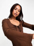 Фото #2 товара Платье повседневное New Look - в коричневом цвете с драпировкой и шнуровкой спереди.