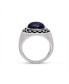 ფოტო #3 პროდუქტის Blue Sand Stone Flat Back Cabochon Gemstone Silver Signet Ring in Black Rhodium