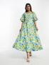 Y.A.S smock midi dress with cut out side details in floral print