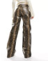 Mango snake print leather look trousers in brown