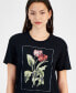 Фото #2 товара Juniors' Rose Graphic-Print Crewneck Tee