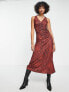 ASOS DESIGN sleeveless midi dress with ruching in rust snake print