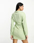 ASOS DESIGN long sleeve v neck wrap mini dress in mint