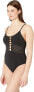 Jets Swimwear 247686 Womens Parallels Tank One-Piece Swimwear Black Size 10