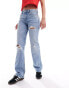 Stradivarius straight leg jean with rips in bleach wash