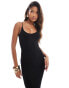 ASOS DESIGN asymmetric scoop neck maxi dress with skinny strap and open back detail in black