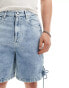 ASOS DESIGN standard length denim jorts with tie up detail in light wash blue