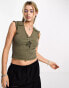 Reclaimed Vintage ruched front cap sleeve top in washed khaki