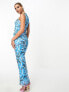 Something New X Flamefaire mesh sleeveless maxi dress co-ord in blue tie dye