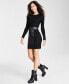 ფოტო #9 პროდუქტის Juniors' Bodycon Faux-Leather Long-Sleeve Sweater Dress