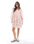 Y.A.S puff sleeve floral print mini dress in pink rose print