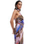 Фото #4 товара ASOS DESIGN satin asymmetric neck maxi dress with puddle hem in abstract print