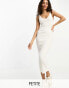 Pieces Petite exclusive v neck knitted midi dress in white