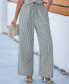 Women's Grey Striped Elastic Waist Straight Leg Pants