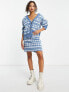 Pieces knitted mini skirt co-ord in blue & white argyle print