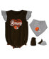 Girls Newborn and Infant Brown, Heathered Gray Cleveland Browns All The Love Bodysuit Bib and Booties Set