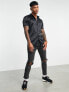 ASOS DESIGN skinny satin shirt in black