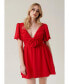 Women's Puffed Sleeve Mini Cocktail Dress with Rose Detail