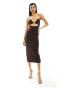 ASOS DESIGN midi dress with under bust cut out and strappy back in chocolate Коричневый, 42 - фото #1