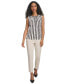 ფოტო #4 პროდუქტის Women's Pleated-Neck Abstract-Striped Top