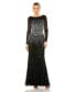 Women's High Neck Sequin Embellished Long Sleeve A Line Gown