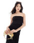 Stradivarius bandeau textured midi dress in black