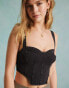 Фото #2 товара Miss Selfridge denim corset bralet top in black wash