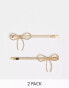 Фото #1 товара ASOS DESIGN pack of 2 hair clips with bow design in gold tone