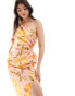 Forever New asymmetrical cut out waist midi dress in yellow floral