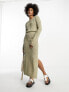 Фото #3 товара ASOS DESIGN Tall crop jumper in textured ladder stitch in khaki co-ord