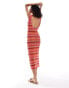 Фото #4 товара Mango crochet stripe midi dress in pink and orange