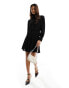 Фото #4 товара & Other Stories frill high neck long sleeve dress with puff sleeves in black