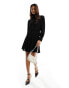 & Other Stories frill high neck long sleeve dress with puff sleeves in black