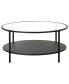 Sivil 36" Wide Round Coffee Table with Glass Top and Metal Shelf