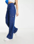 Фото #2 товара River Island high waisted wide leg cargo pocket jean in medium blue wash