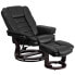 Фото #4 товара Contemporary Black Leather Recliner And Ottoman With Swiveling Mahogany Wood Base