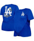 ფოტო #1 პროდუქტის Women's Royal Los Angeles Dodgers Plus Size Two-Hit Front Knot T-shirt