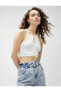 Crop Fitilli Atlet Halter Yaka Pencere Detaylı