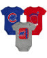 ფოტო #1 პროდუქტის Unisex Newborn Infant Royal and Red and Gray Chicago Cubs Change Up 3-Pack Bodysuit Set