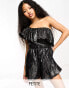 Фото #2 товара Collective the Label Petite exclusive one shoulder metallic playsuit in black