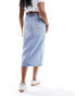 Vero Moda denim midaxi skirt with front split in light blue denim Голубой, XS - фото #4