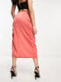 Фото #3 товара In The Style exclusive satin wrap side split midi skirt in rust