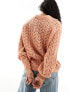 ASOS DESIGN crew neck jumper in loose pointelle stitch in apricot