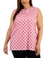 ფოტო #1 პროდუქტის Plus Size Printed Split-Neck Sleeveless Top