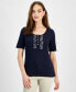 ფოტო #1 პროდუქტის Women's Ribbed Short-Sleeve Top