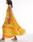 Topshop ruche tie side maxi beach dress in orange and yellow