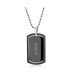 CZ Edge Black Dog Tag Pendant Necklace For Men Polished Stainless Steel with Bead Ball Chain 24 In