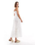 New Look shirred bandeau broderie maxi dress in white