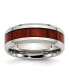 Stainless Steel Red Koa Wood Inlay Enameled 8mm Band Ring