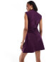 ASOS DESIGN Tall bengaline high neck sleeveless mini dress with ruching detail in plum